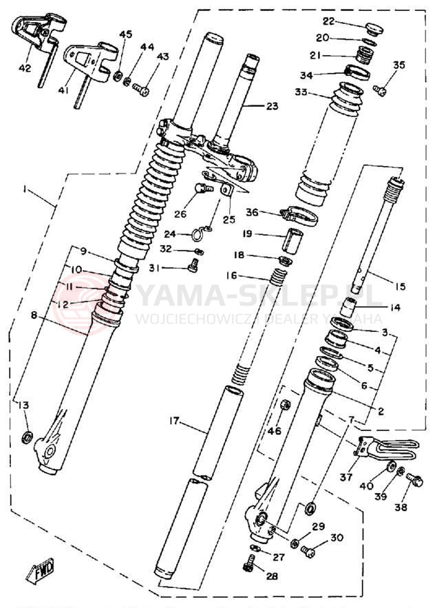 Schemat "Amortyzatory przód" do Yamaha DT250F
