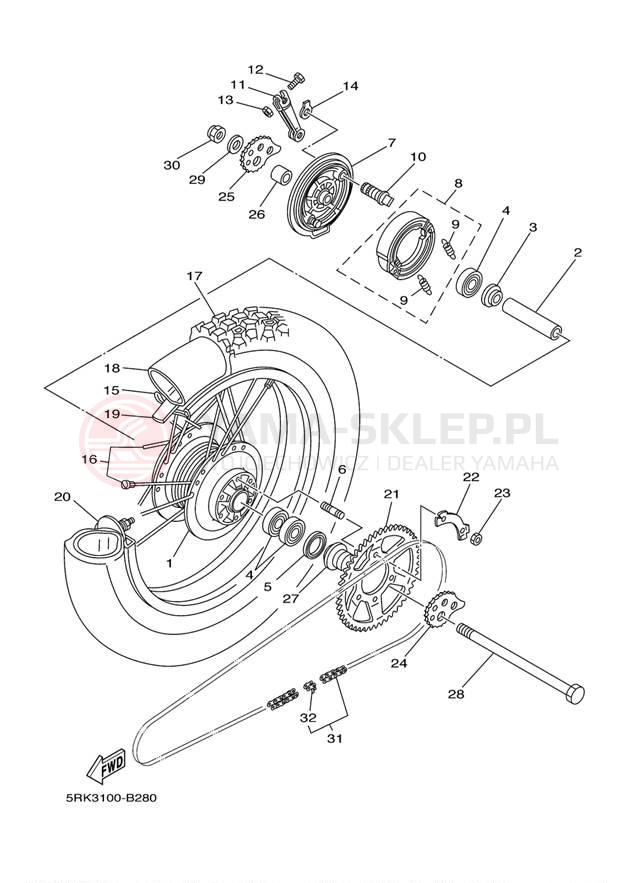 Schemat "Koło tył" do Yamaha XT225 CA XT225WC/XT225W