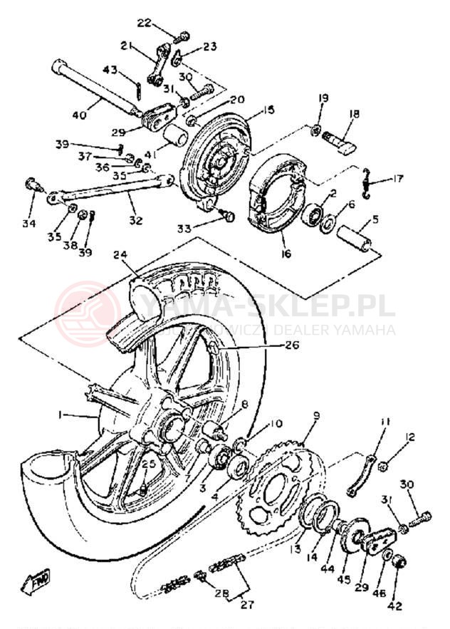 Schemat "Koło tył" do Yamaha XS400SH
