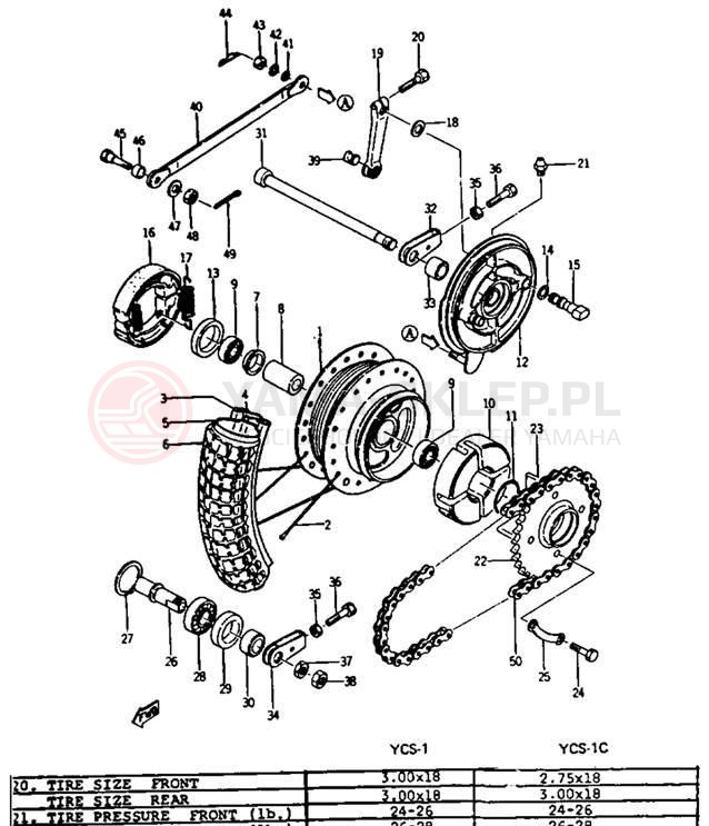 Schemat "Koło tył" do Yamaha YCS1/YCS1C