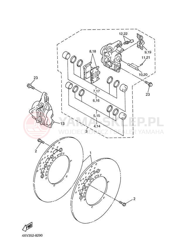 Schemat "Zacisk hamulcowy + tarcza przód" do Yamaha FZ1 FZS1000P/FZS1000PC
