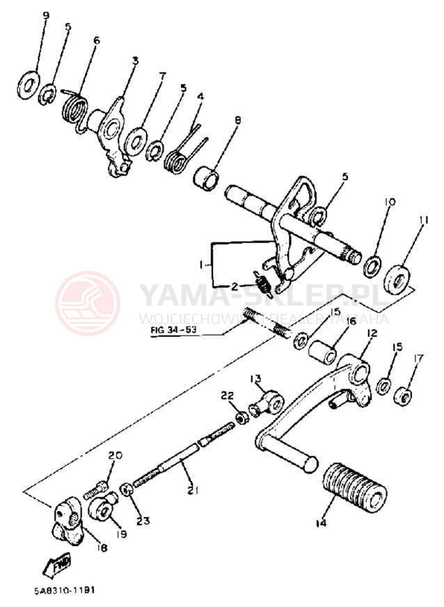Schemat "Dźwignia zmiany biegów, wałek" do Yamaha XV920RJ