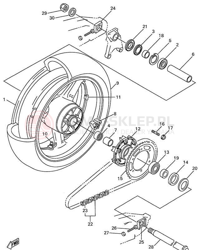 Schemat "Koło tył" do Yamaha R1 YZFR1L/YZFR1LC