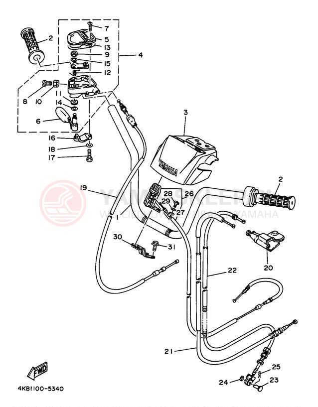 Schemat "Kierownica i osprzęt" do Yamaha WOLVERINE YFM35FXK
