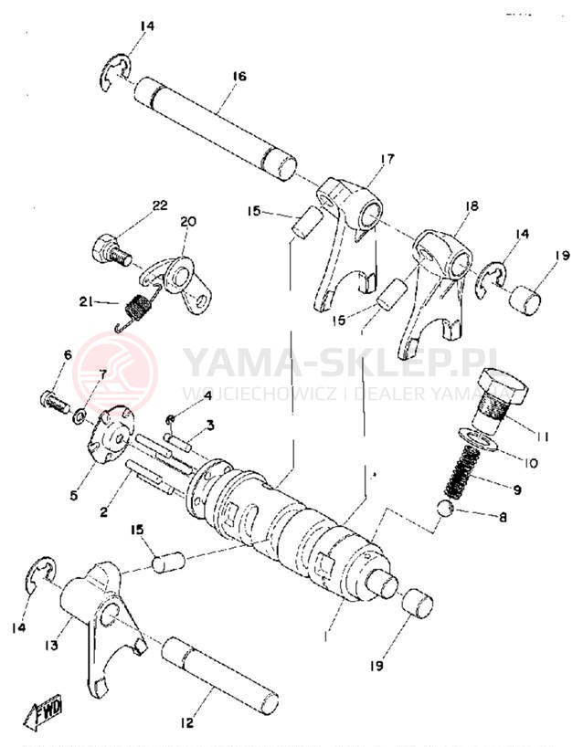 Schemat "Dźwignia zmiany biegów, wałek" do Yamaha MX100A
