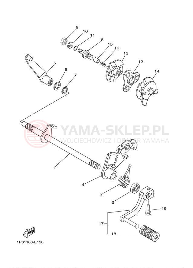 Schemat "Dźwignia zmiany biegów, wałek" do Yamaha TT-R50E TTR50EW