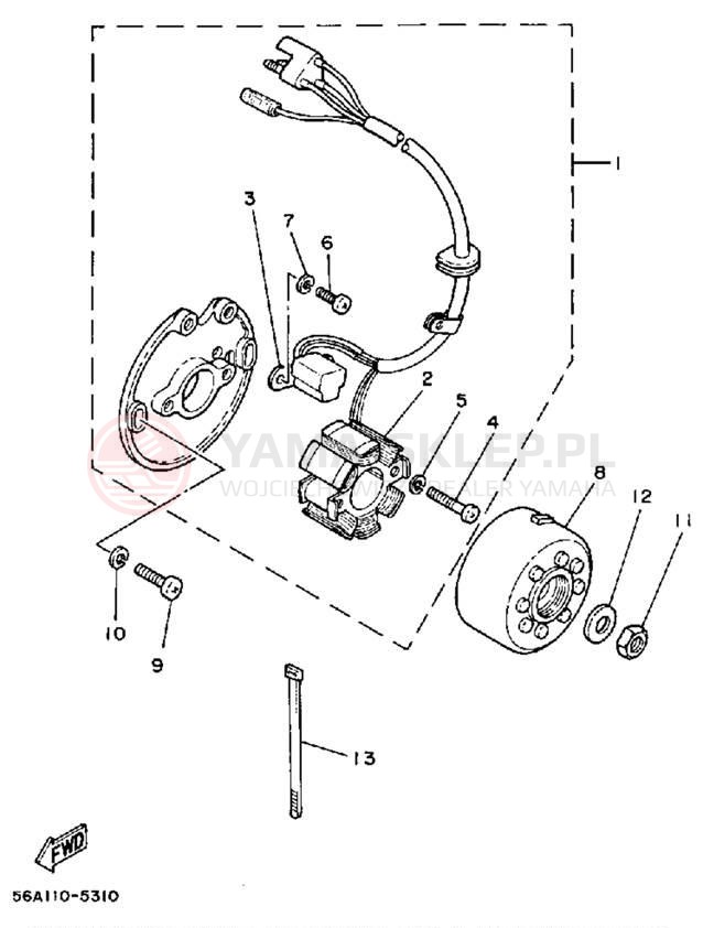 Schemat "prądnica" do Yamaha YZ250N
