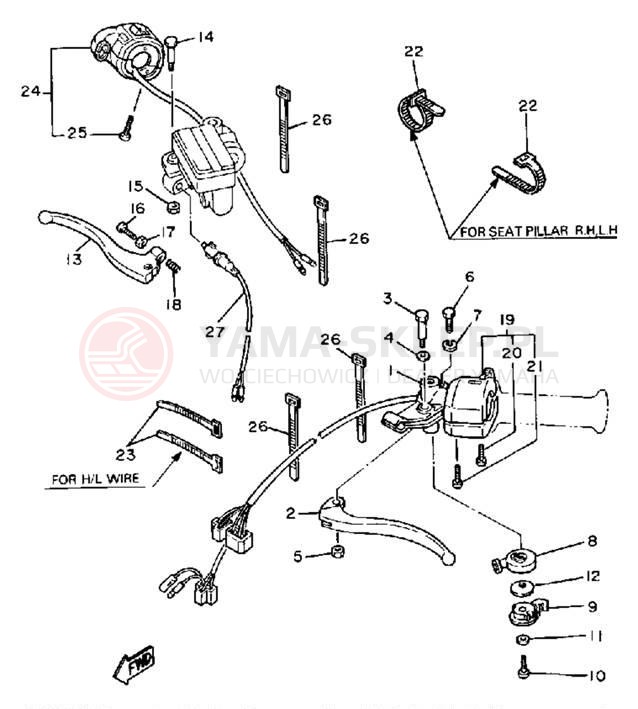 Schemat "Kierownica i osprzęt" do Yamaha XT600NC/XT600N