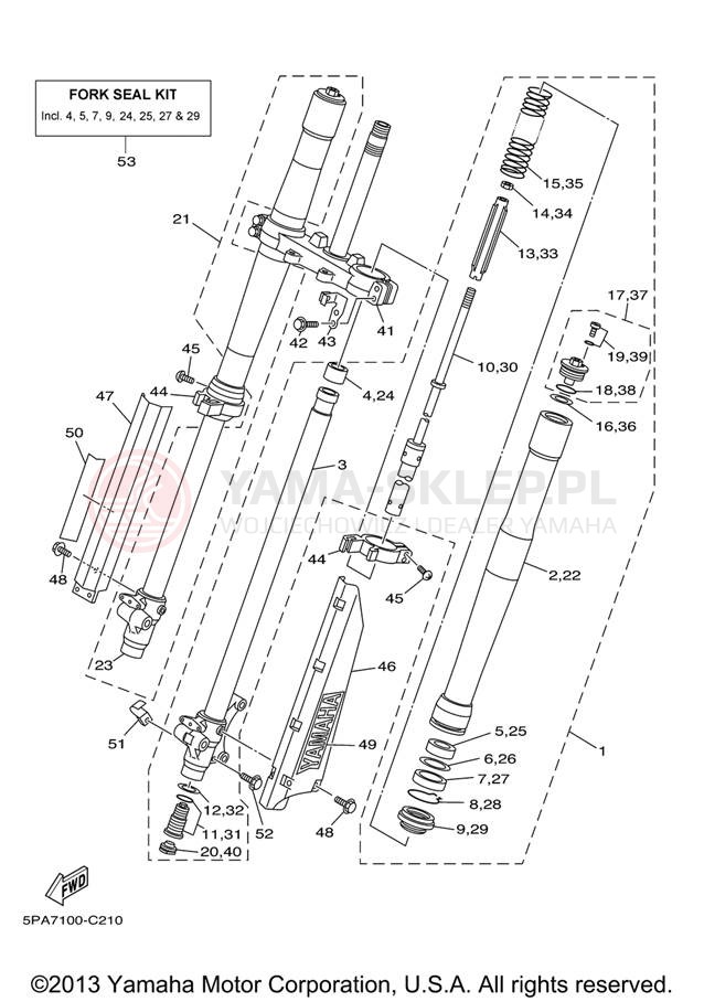 Schemat "Amortyzatory przód" do Yamaha YZ85 YZ85X