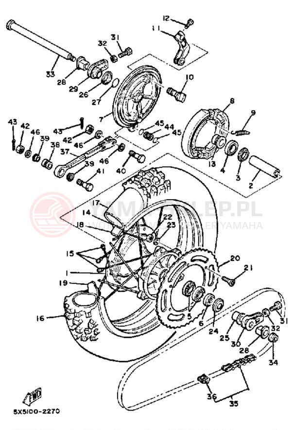 Schemat "Koło tył" do Yamaha YZ250J