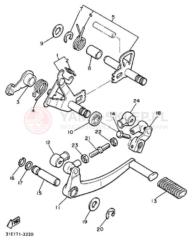 Schemat "Dźwignia zmiany biegów, wałek" do Yamaha SECA XJ900RK