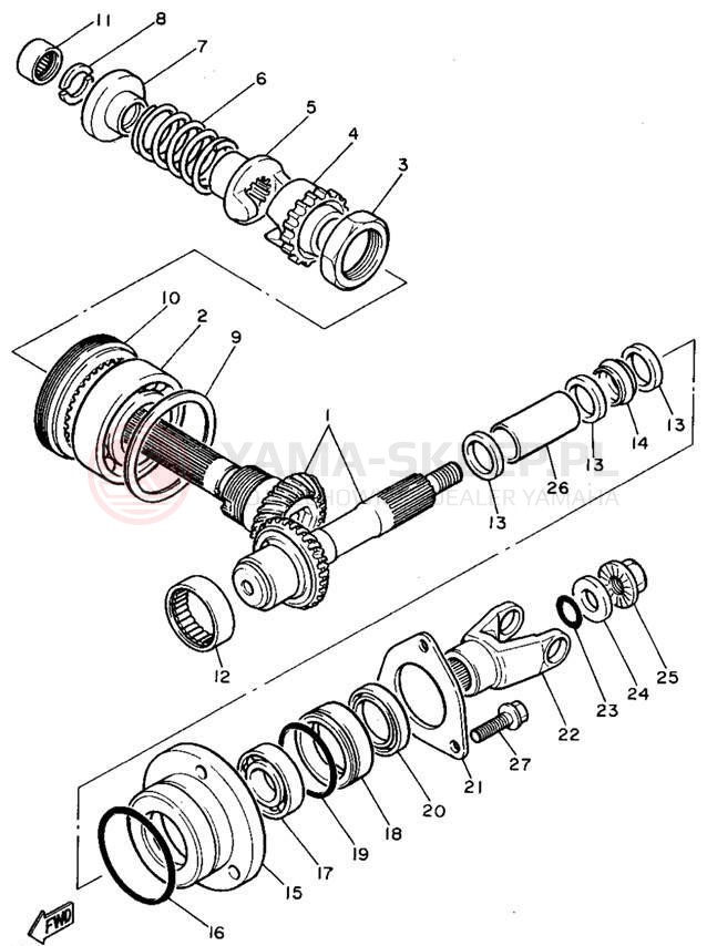 Schemat "Przeniesienie napędu" do Yamaha VIRAGO 750 XV750F/XV750FC