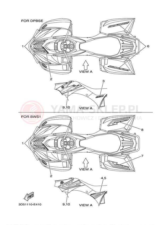 Schemat "naklejki" do Yamaha WOLVERINE 350 2WD YFM35XV