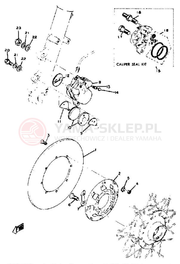 Schemat "Tarcza hamulcowa - zacisk" do Yamaha RD350A