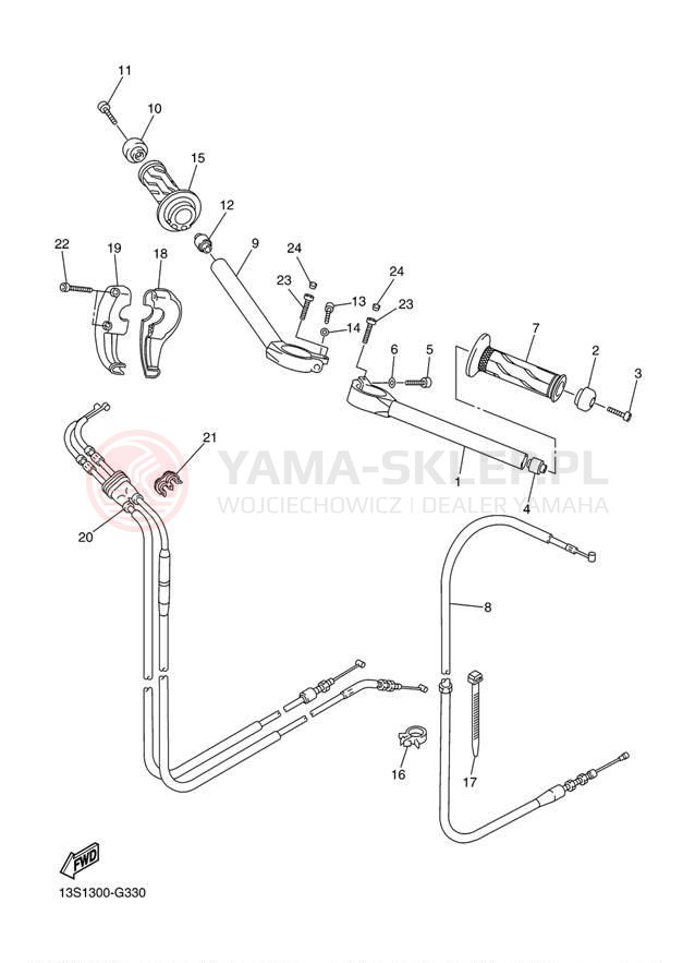 Schemat "Kierownica i osprzęt" do Yamaha YZFR6 YZFR6YCO/YZFR6YO
