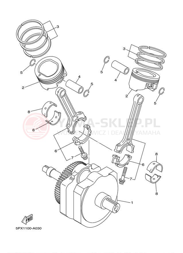 Schemat "Wał korbowy, tłok" do Yamaha XV17PCP/XV17PCPC