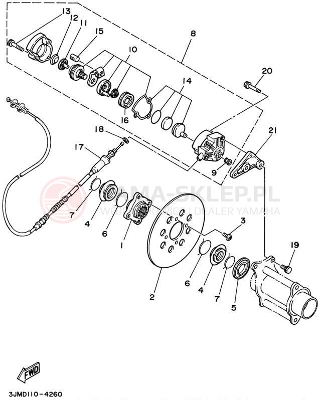 Schemat "Hamulce tył" do Yamaha BLASTER YFS200P