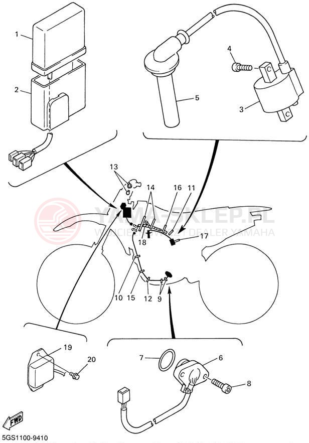 Schemat "układ elektryczny" do Yamaha WR400F WR400FL