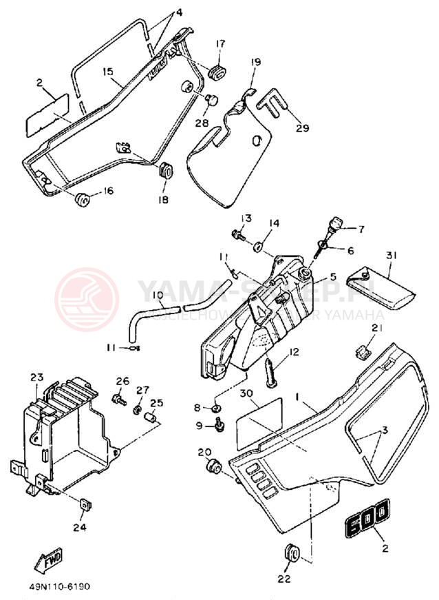Schemat "Owiewki, pola numer., zb. oleju" do Yamaha XT600S/XT600SC