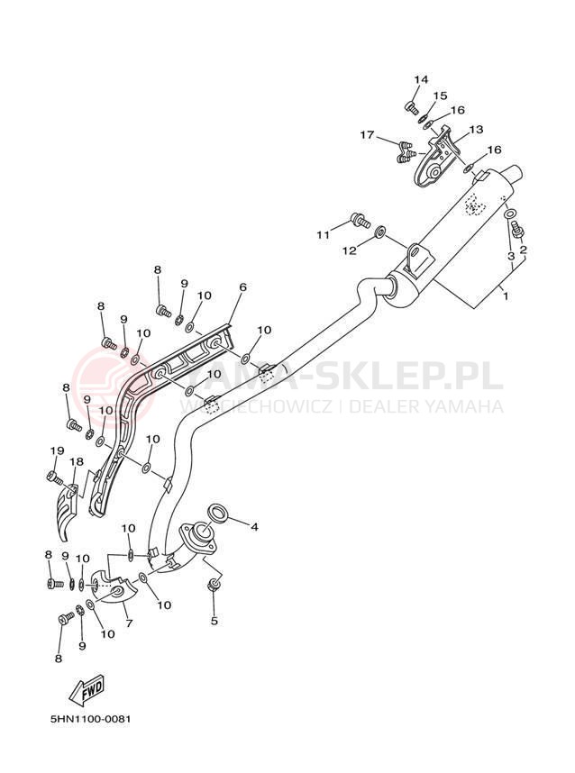 Schemat "Wydech końcowy" do Yamaha TT-R90E TTR90ET