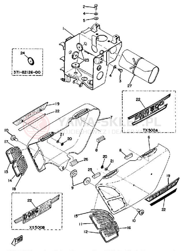 Schemat "Obudowa akumulatora - owiewka boczna" do Yamaha TX500A
