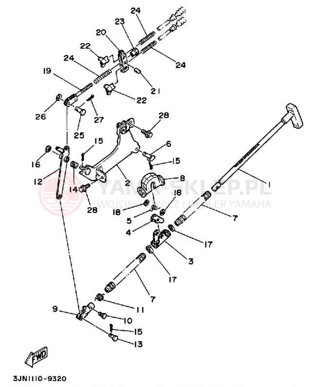 Schemat "Governor, hamulec postojowy" do Yamaha YFU1W