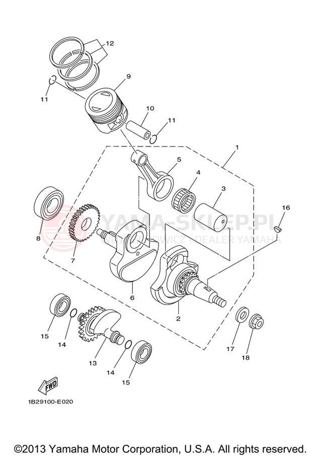 Schemat "Wał korbowy, tłok" do Yamaha TT-R125L TTR125LV