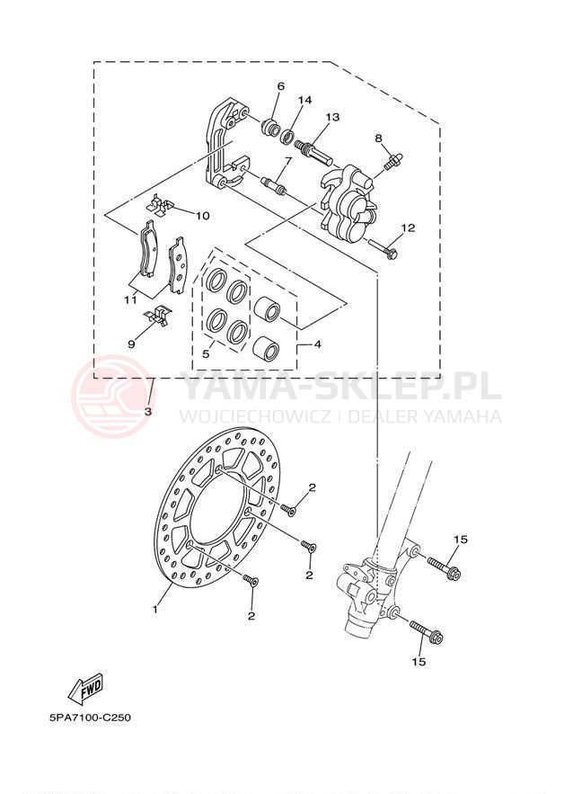 Schemat "Zacisk hamulcowy + tarcza przód" do Yamaha YZ85 YZ85S