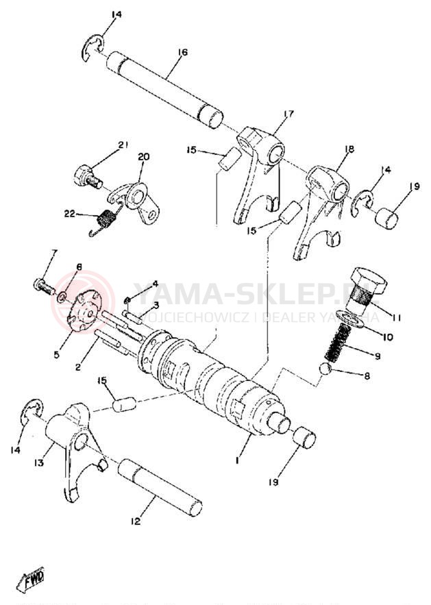 Schemat "Dźwignia zmiany biegów, wałek" do Yamaha MX125A