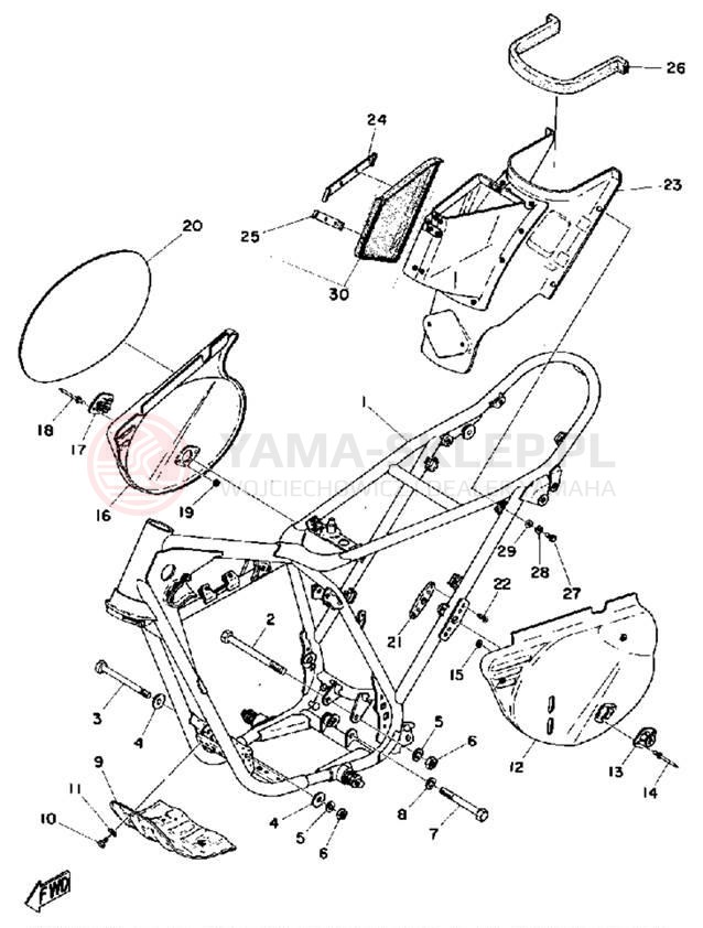 Schemat "pokrywa boczna ramy" do Yamaha MX100B
