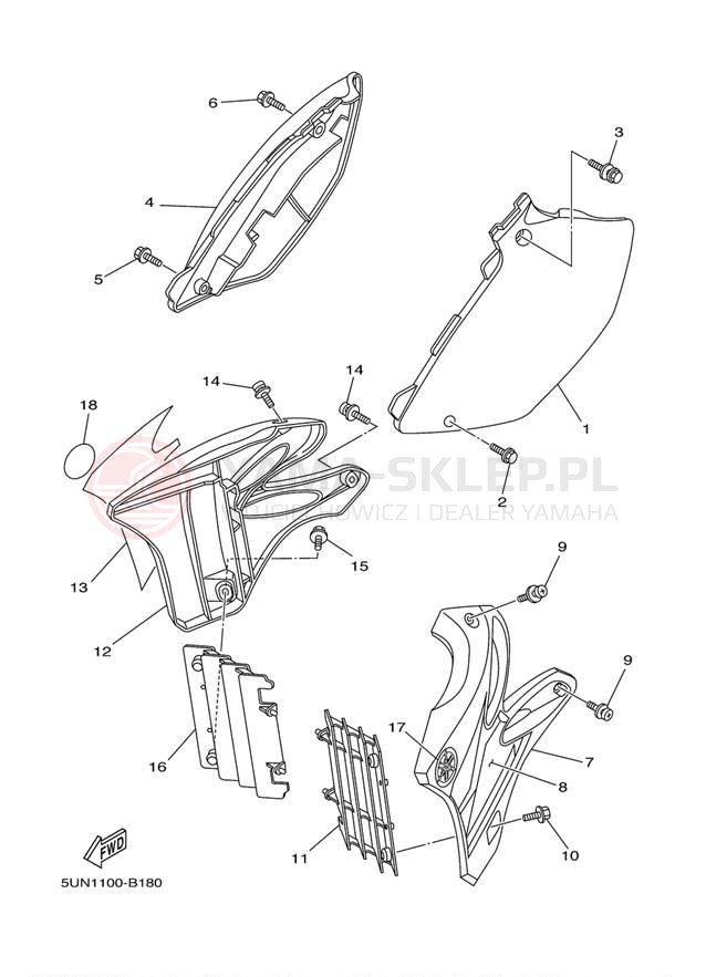 Schemat "Pokrywa boczna" do Yamaha YZ125 YZ125R