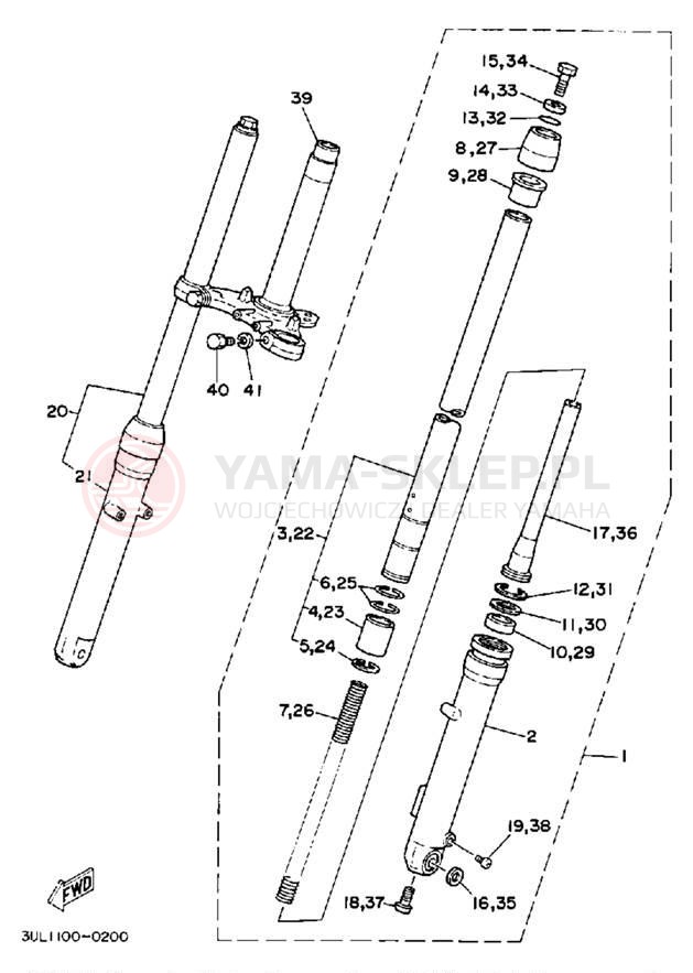 Schemat "Amortyzatory przód" do Yamaha RT100D