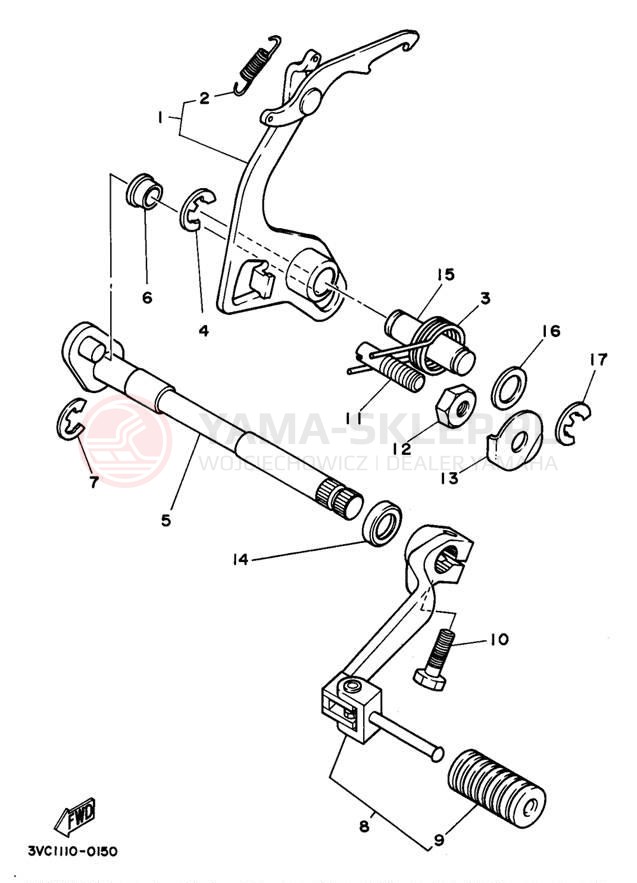 Schemat "Dźwignia zmiany biegów, wałek" do Yamaha RT180J