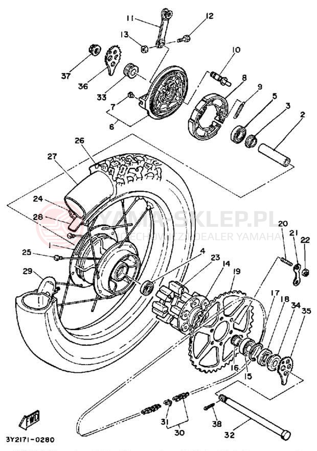 Schemat "Koło tył" do Yamaha XT250K/XT250KC