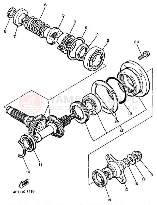 Schemat "Przeniesienie napędu" do Yamaha XJ750K