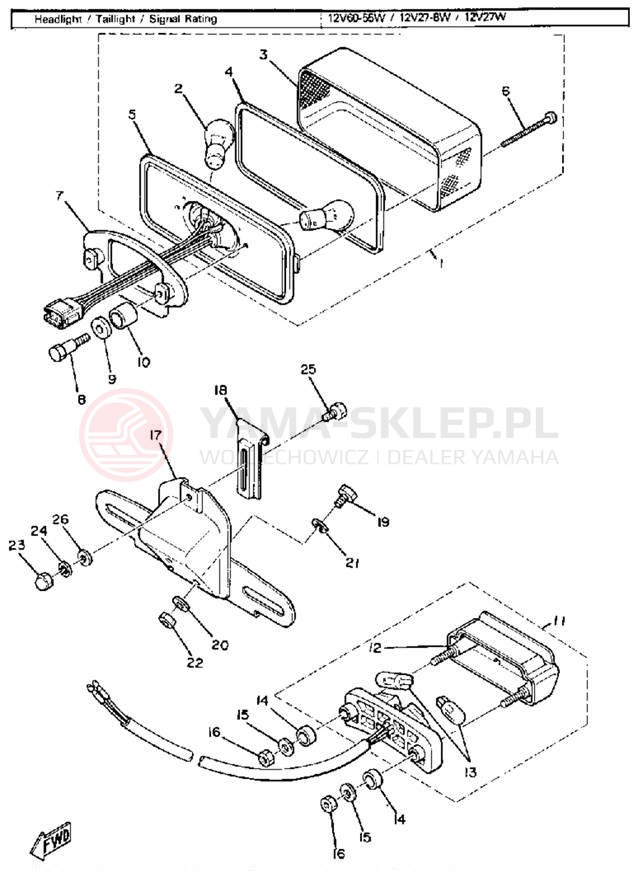 Schemat "lampa tył" do Yamaha XS850SG