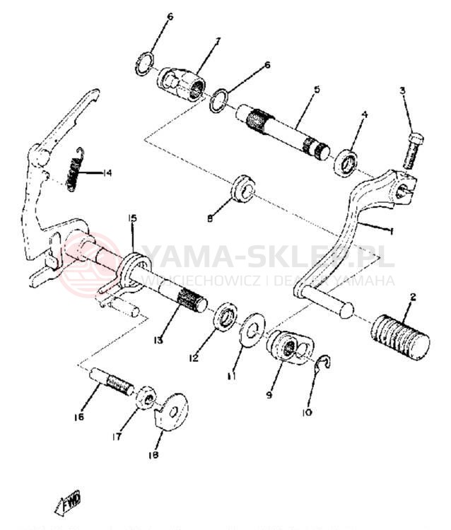 Schemat "Dźwignia zmiany biegów, wałek" do Yamaha DT100B