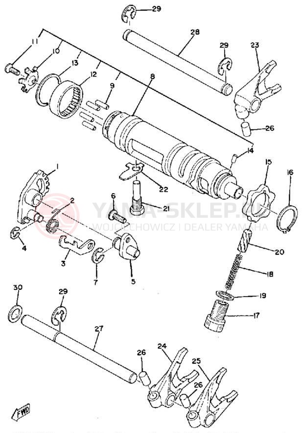 Schemat "Dźwignia zmiany biegów, wałek" do Yamaha XS850SG
