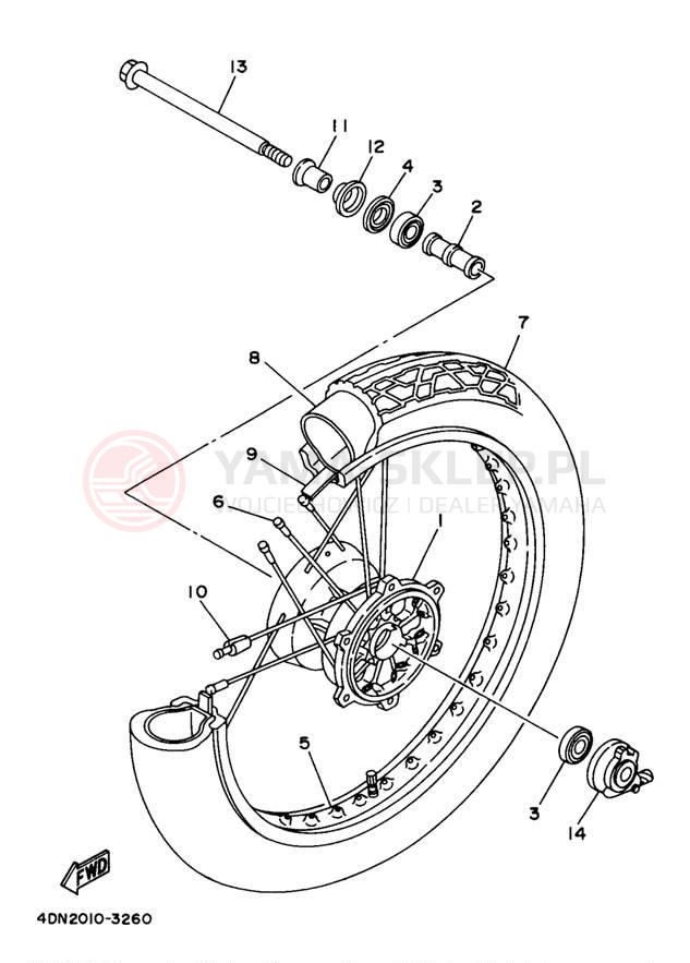 Schemat "Koło przód" do Yamaha VIRAGO 250 XV250M/XV250MC