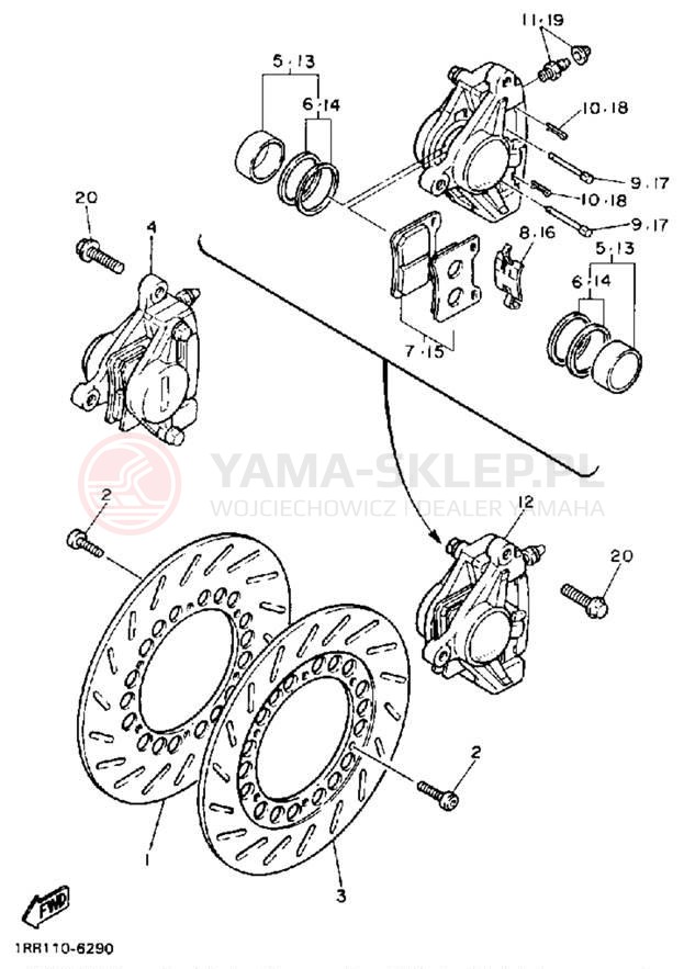 Schemat "Zacisk hamulcowy + tarcza przód" do Yamaha VIRAGO 750 XV750AC/XV750A