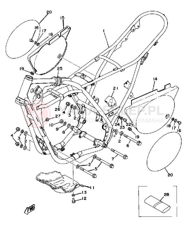 Schemat "pokrywa boczna ramy" do Yamaha IT400C