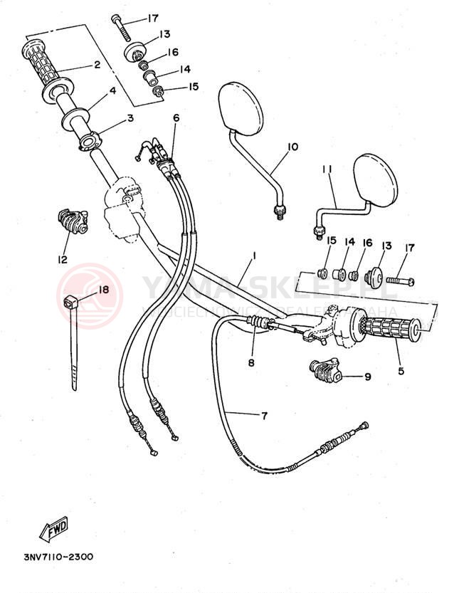 Schemat "Kierownica i osprzęt" do Yamaha XT350KC/XT350K