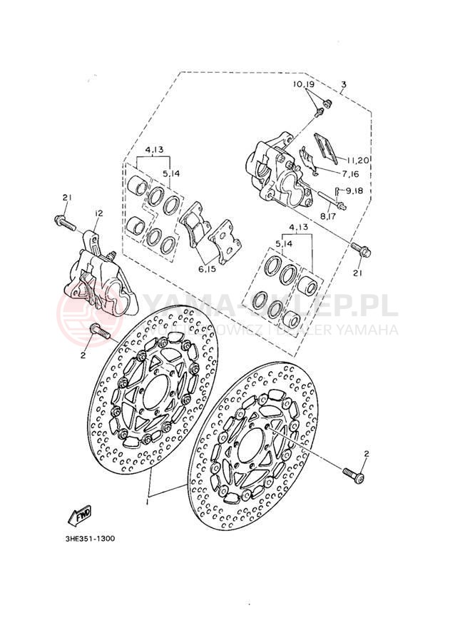 Schemat "Zacisk hamulcowy + tarcza przód" do Yamaha FZR600RE