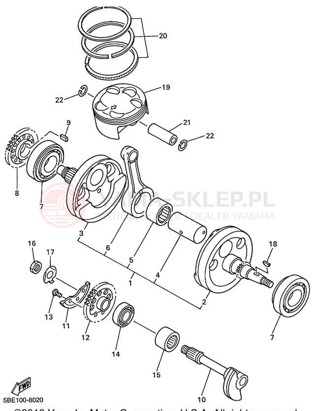 Schemat "Wał korbowy, tłok" do Yamaha YZ400FL