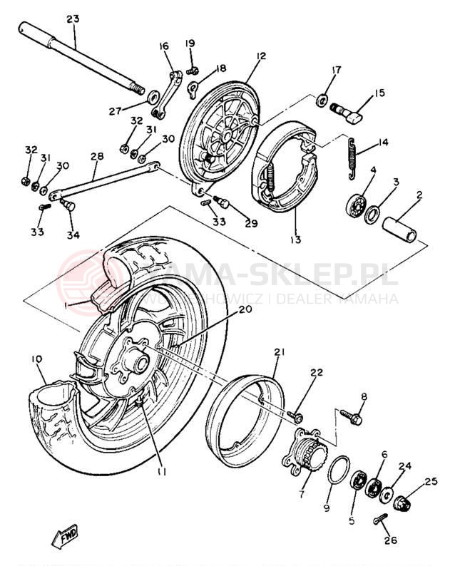 Schemat "Koło tył" do Yamaha XJ650LH