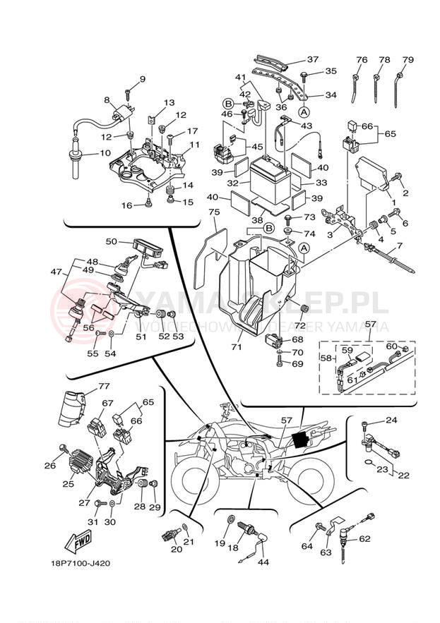 Schemat "układ elektryczny" do Yamaha YFZ450R YFZ45RBW/YFZ45RBL