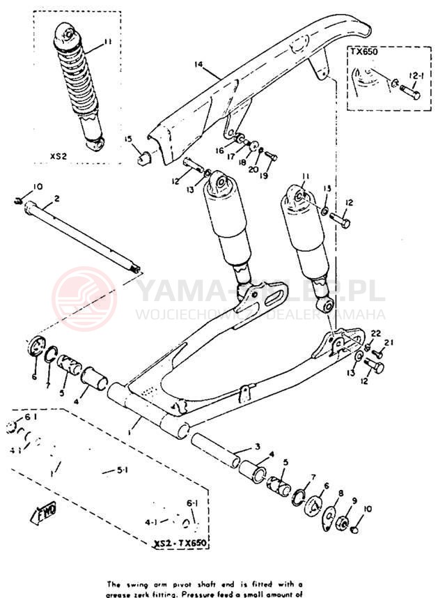 Schemat "Wahacz, osłona łańcucha" do Yamaha XS1B