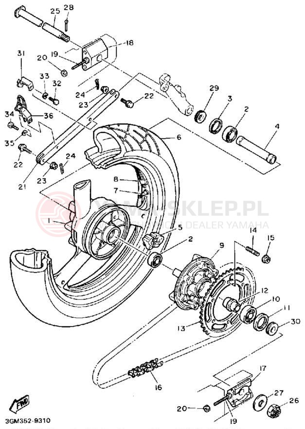 Schemat "Koło tył" do Yamaha FZR1000A/FZR1000AC
