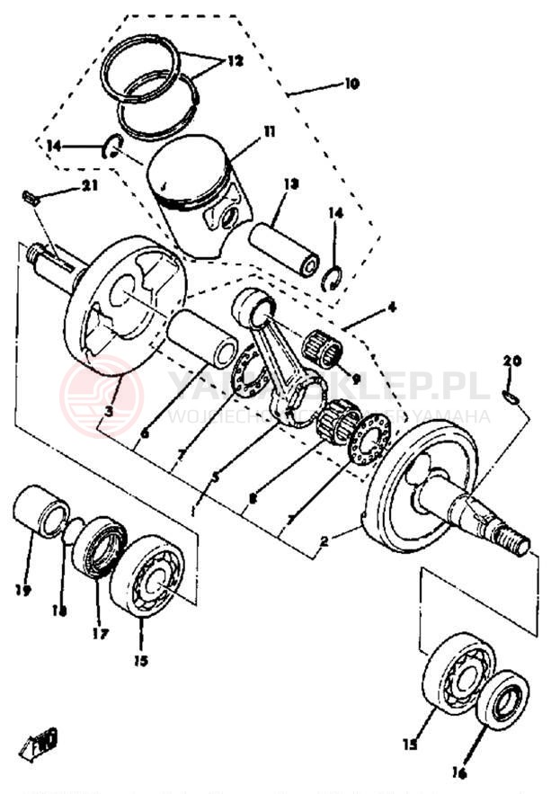 Schemat "Wał korbowy, tłok" do Yamaha MX100K