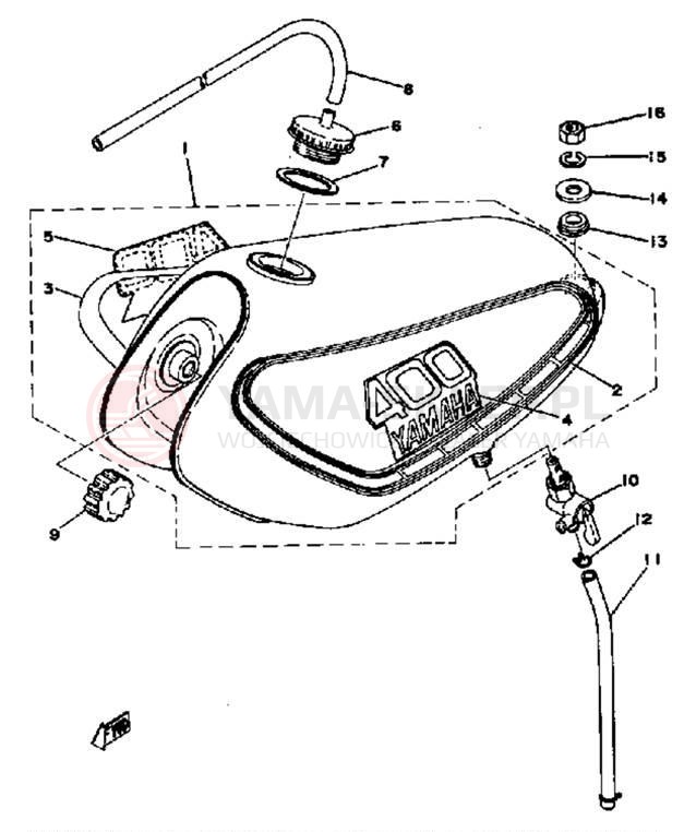 Schemat "zbiornik paliwa" do Yamaha YZ400D